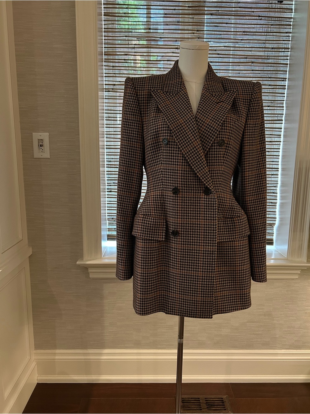 Balenciaga Double-Breasted Houndstooth Blazer - Brown & Black
